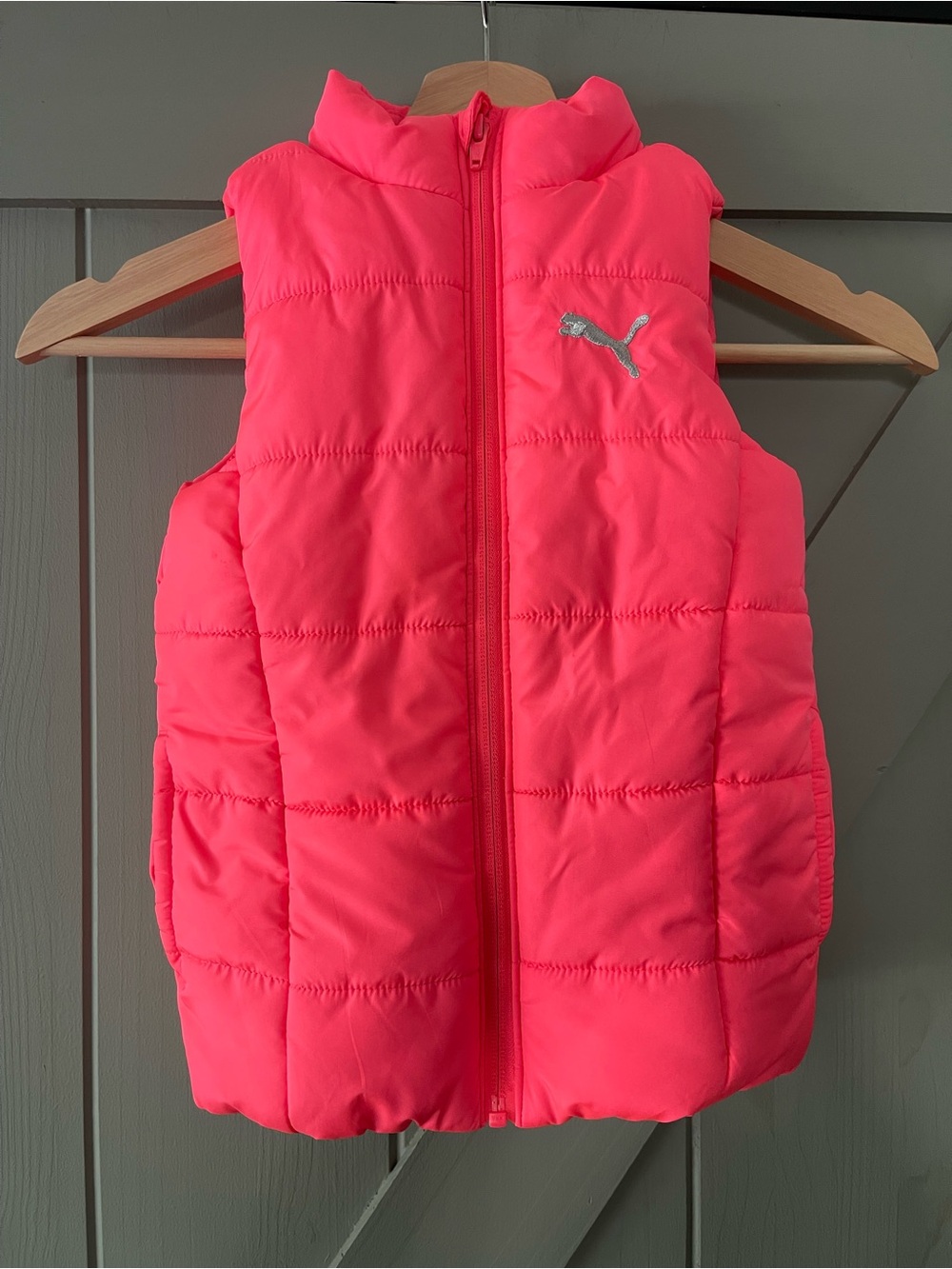 PUMA Girls XXS 3/4 Quilted Puffer Vest Neon Hot Pink Barbiecore Sporty Preppy